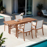 JOIVI Expandable Wooden Outdoor Dining Set of 5, with Textilene Fabric Chairs, 4-8 Seater Patio Furniture, Adjustable Feet, Wood Table with Umbrella Hole