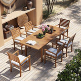 7 Piece Patio Dining Set, Outdoor Acacia Wood Furniture Set, Extendable Rectangular Table and 6 Stackable chairs