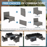 JOIVI 7 Pieces Patio Furniture Set with 45” Fire Pit Table, Rattan Sectional Sofa and Table Set with 50,000 BTU Gas Fire Pit