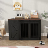 JOIVI  44" Dog Crate Furniture, Wooden Dog Kennel with Sliding Barn Door, Drawer and Storage Cabinet
