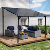 JOIVI 8' x 10' Outdoor Lean to Gazebo, Hardtop Wall Mounted Gazebo with Sloping Roof, Awnings for Patio with All-Iron Frame, Pergolas for Patio, Backyard, Deck