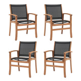 Outdoor Dining Chair with Textilene Fabric, Outdoor Acacia Wooden Chair, Ergonomic Armrests & Sturdy Wooden Frame, Set of 4