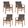 Outdoor Dining Chair with Textilene Fabric, Outdoor Acacia Wooden Chair, Ergonomic Armrests & Sturdy Wooden Frame, Set of 4