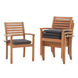 Stackable Patio Dining Chairs Set of 4, Outdoor Acacia Wooden Chairs w/Armrest & Removeable Fabric Cushion, FSC Certified Wood, for Porch, Backyard, Garden, Indoor