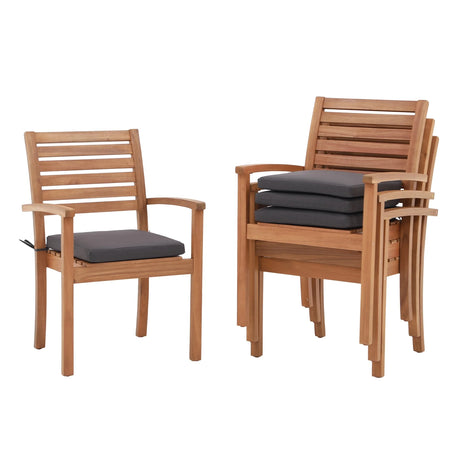 Stackable Patio Dining Chairs Set of 4, Outdoor Acacia Wooden Chairs w/Armrest & Removeable Fabric Cushion, FSC Certified Wood, for Porch, Backyard, Garden, Indoor