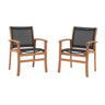 Outdoor Dining Chair with Textilene Fabric, Outdoor Acacia Wooden Chair, Ergonomic Armrests & Sturdy Wooden Frame, Set of 2