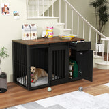 JOIVI  44" Dog Crate Furniture, Wooden Dog Kennel with Sliding Barn Door, Drawer and Storage Cabinet