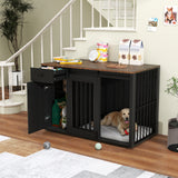 JOIVI  44" Dog Crate Furniture, Wooden Dog Kennel with Sliding Barn Door, Drawer and Storage Cabinet