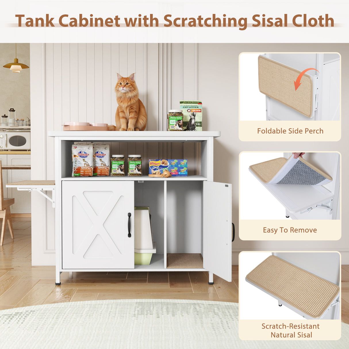 JOIVI 40-50 Gallon Fish Tank Stand with Hidden Cat Litter Box Cabinet and Cat Perch, Cat Viewing Aquarium Stand with Storage Shelf, 36.2"x20.5" Tabletop, 660 LBS Capacity