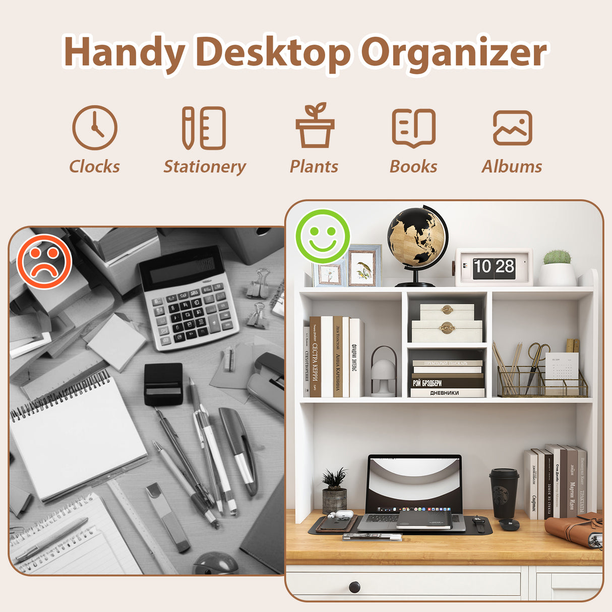 JOIVI Desktop Bookshelf, Countertop Storage Organizer Rack, Desk Hutch with 5 Shelves for Computer Desk, 3-Tier Desktop Display Organizer Rack for Office Dorm