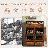 JOIVI 35.1" Potato and Onion Storage Bin on Wheels, 4-Tier Rolling Fruit and Vegetable Organizer with Side Rack & 2 Drawers, Movable Bread Box Cabinet with Mesh Doors for Kitchen