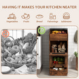 JOIVI Potato Storage Wood Bin, Wooden Bread Storage Bins with Removable Drawer & 2 Doors, 16'' Onion Organizer with Grocery Section, Vegetable Organization Cabinet for Kitchen