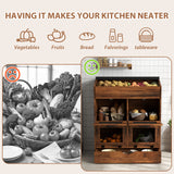 JOIVI Large Potato Storage Wood Bin, Wooden Bread Storage Bins with Removable Drawer & 4 Doors, 31'' Onion Organizer with Grocery Section, Vegetable Organization Cabinet for Kitchen