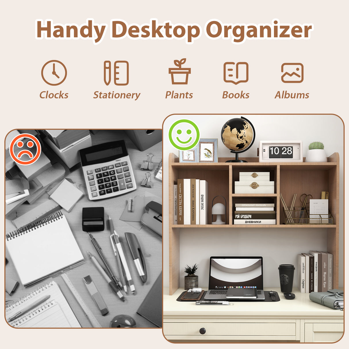 JOIVI Desktop Bookshelf, Countertop Storage Organizer Rack, Desk Hutch with 5 Shelves for Computer Desk, 3-Tier Desktop Display Organizer Rack for Office Dorm