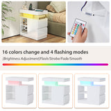 JOIVI LED Nightstand with Charging Station, 2-Drawers High Gloss Bedside Table, Modern End Side Table with LED Lights