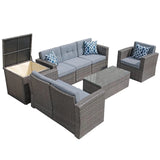 JOIVI 8 Pieces Patio Furniture Conversation Set, Outdoor Sectional Patio Sofa Set with Storage Box, Coffee Table, 3 Pillows, for Garden, Porch