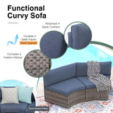 JOIVI 7-Piece Outdoor Patio Furniture Set, Sectional Half-Moon Sofa, Coffee Table, 4 Pillows, Cushion, with Waterproof Cover, for Garden, Backyard, Porch, Sunroom or Pool