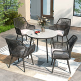 JOIVI 5-Piece Outdoor Patio Dining Set with Rattan Dining Chairs for 4-Person & Tempered Glass Table, 2.16” Umbrella Hole