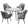JOIVI 5-Piece Outdoor Patio Dining Set with Rattan Dining Chairs for 4-Person & Tempered Glass Table, 2.16” Umbrella Hole