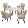 JOIVI 5-Piece Outdoor Patio Dining Set with Rattan Dining Chairs for 4-Person & Tempered Glass Table, 2.16” Umbrella Hole