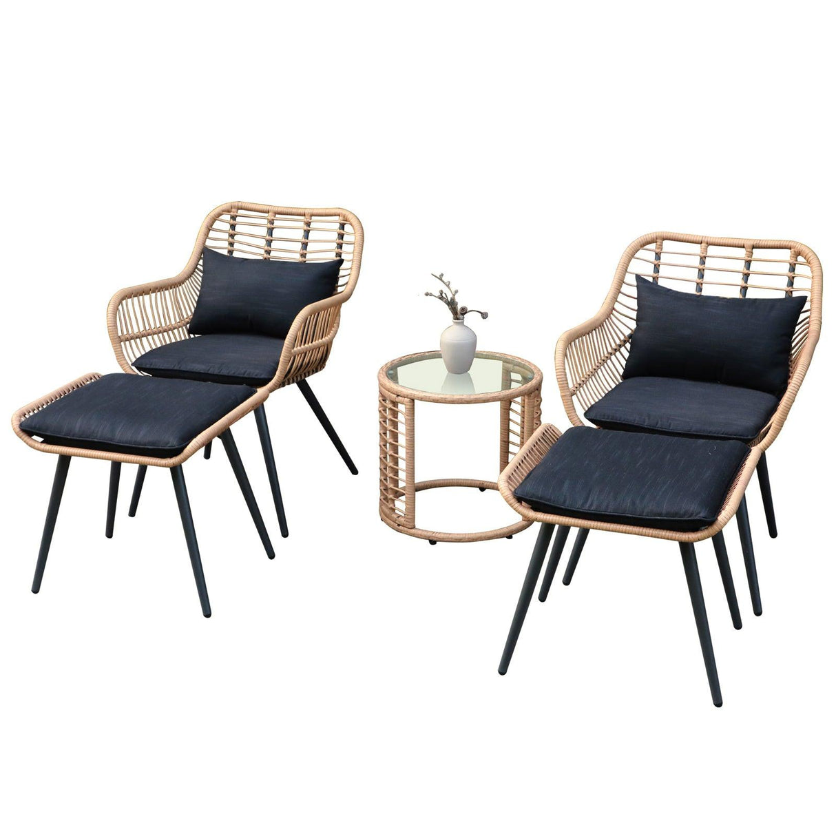 JOIVI 2 PCS Outdoor Patio Ottoman with Thick Cushions,Brown - JOIVI
