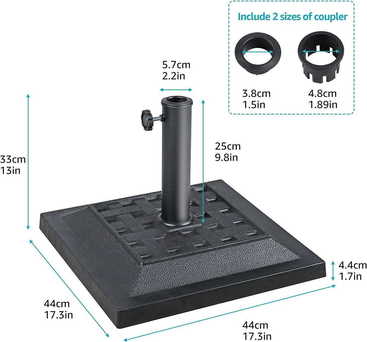 COBANA 26.5lb Heavy Duty Umbrella Base, 17.3’’ Square Patio Market Umbrella Stand Weight, Black