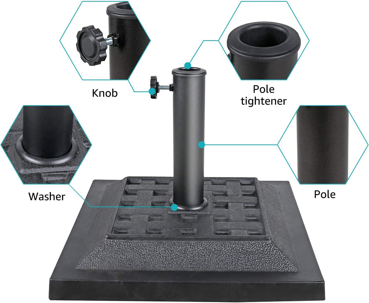 COBANA 26.5lb Heavy Duty Umbrella Base, 17.3’’ Square Patio Market Umbrella Stand Weight, Black