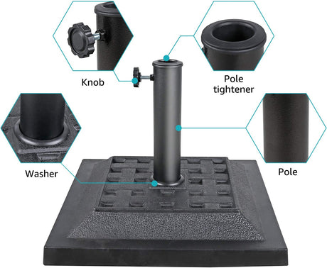 COBANA 26.5lb Heavy Duty Umbrella Base, 17.3’’ Square Patio Market Umbrella Stand Weight, Black