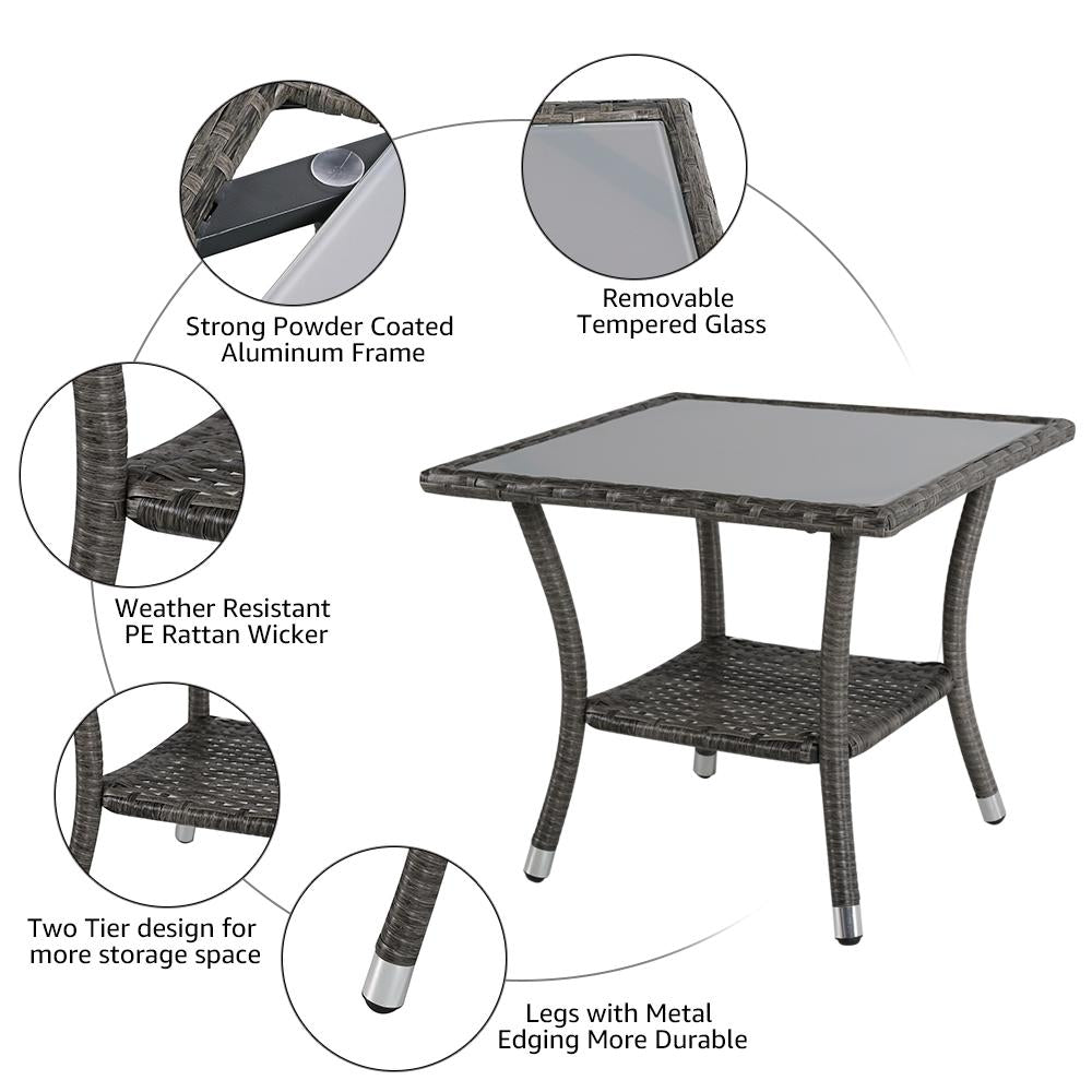Square Wicker End Table with Aluminum Frame GREY