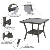 Square Wicker End Table with Aluminum Frame GREY