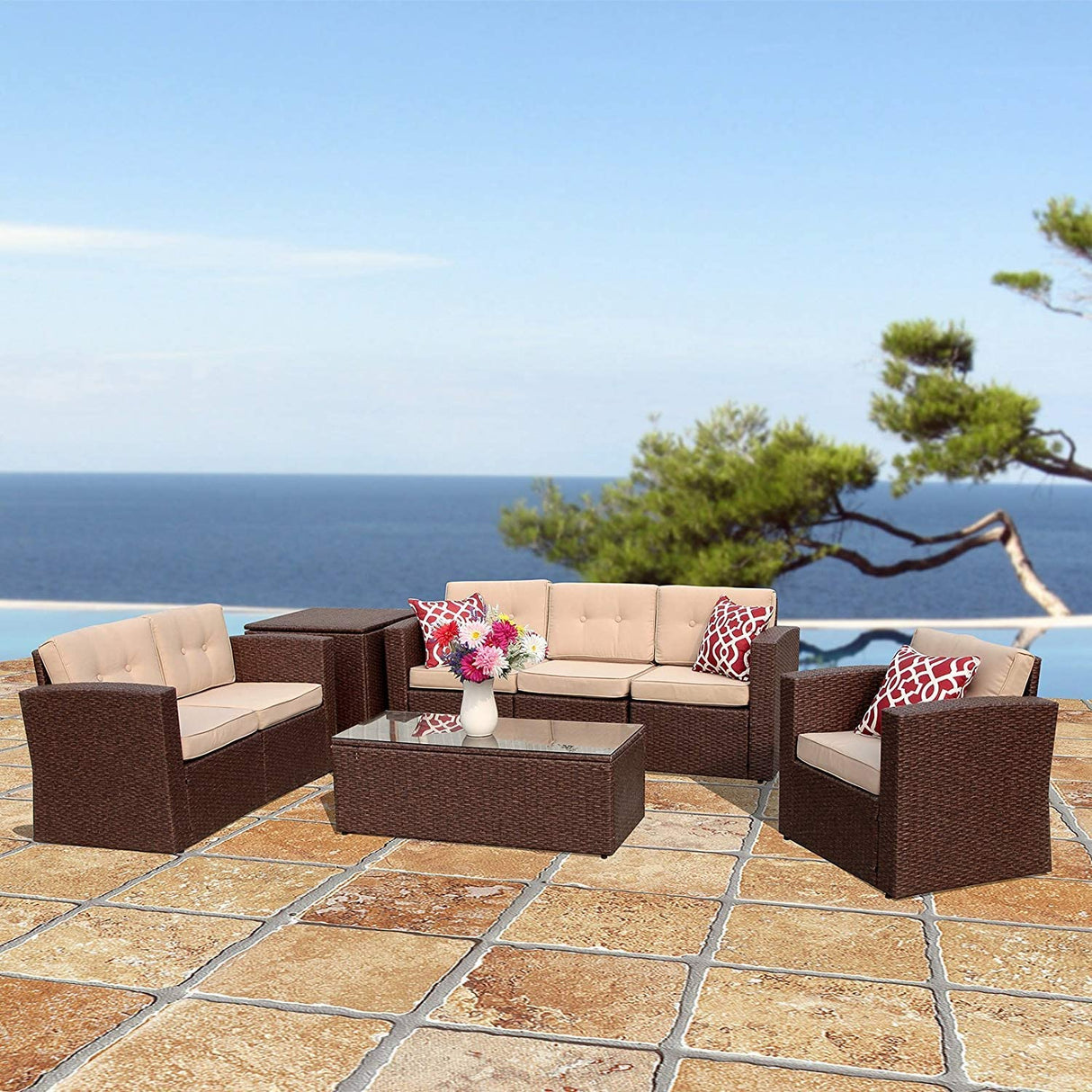 JOIVI 8 Piece Wicker Sectional Furniture