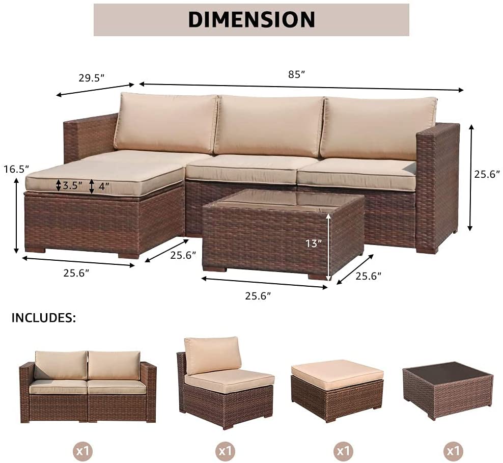 JOIVI 2 PCS Outdoor Patio Ottoman with Thick Cushions,Brown - JOIVI