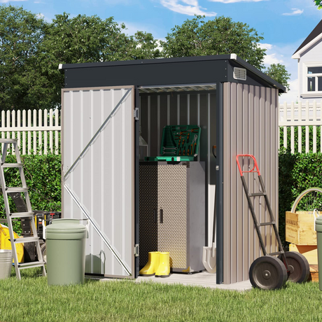 OC Orange-Casual 5' x 3' FT Outdoor Storage Shed, Metal Garden Tool Shed with Lockable Door, Outside Sheds & Storage Galvanized Steel