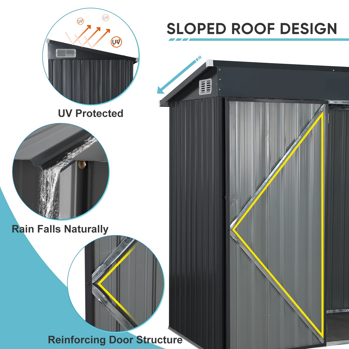 OC Orange-Casual 5' x 3' FT Outdoor Storage Shed, Metal Garden Tool Shed with Lockable Door, Outside Sheds & Storage Galvanized Steel