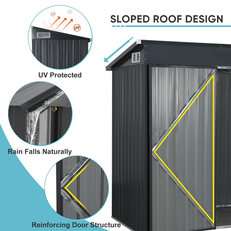 OC Orange-Casual 5' x 3' FT Outdoor Storage Shed, Metal Garden Tool Shed with Lockable Door, Outside Sheds & Storage Galvanized Steel