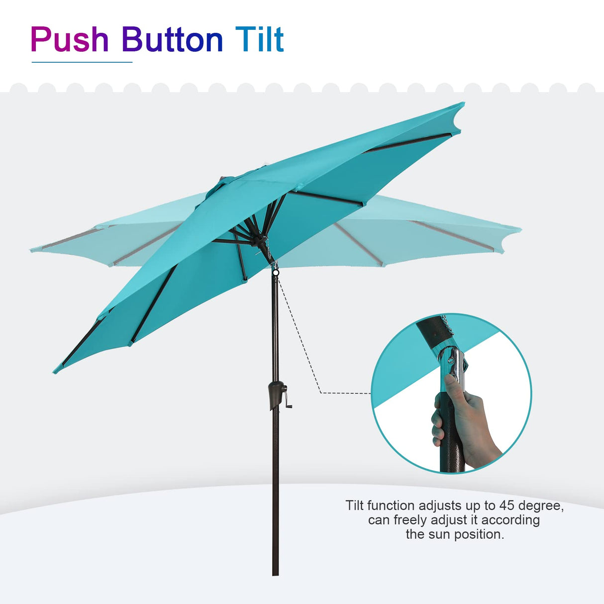 Patio Umbrella Outdoor Table Umbrella of 9-Feet with 8 Ribs and Push Button Tilt and Crank