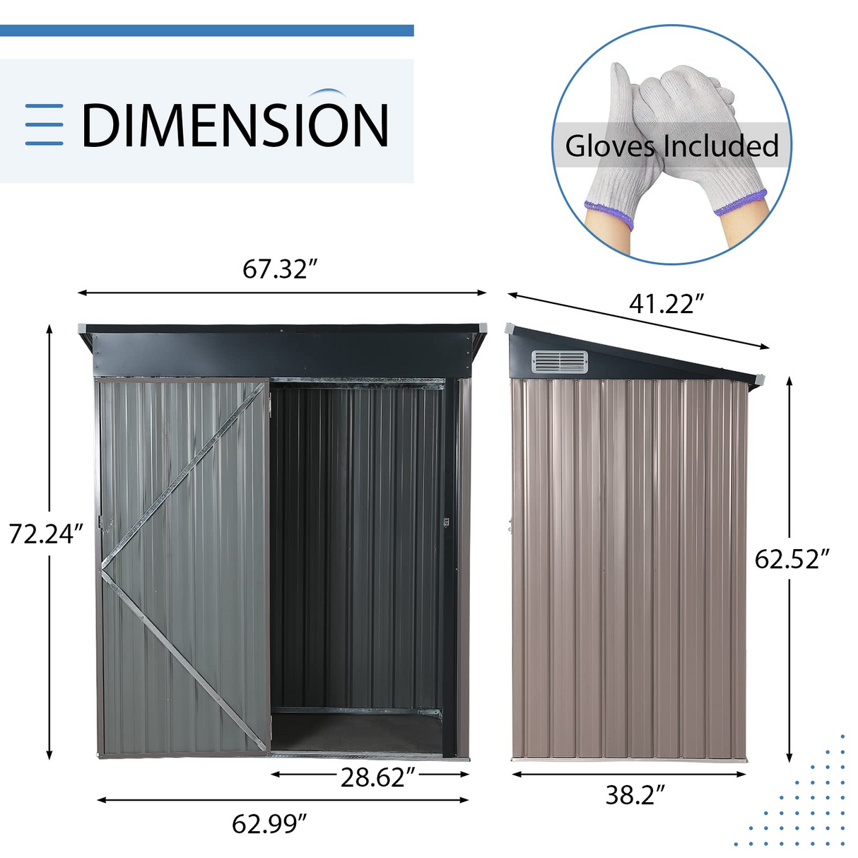 OC Orange-Casual 5' x 3' FT Outdoor Storage Shed, Metal Garden Tool Shed with Lockable Door, Outside Sheds & Storage Galvanized Steel