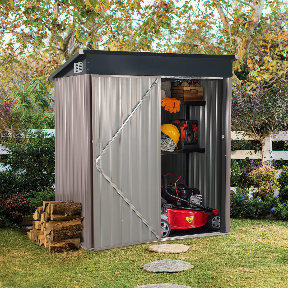OC Orange-Casual 5' x 3' FT Outdoor Storage Shed, Metal Garden Tool Shed with Lockable Door, Outside Sheds & Storage Galvanized Steel